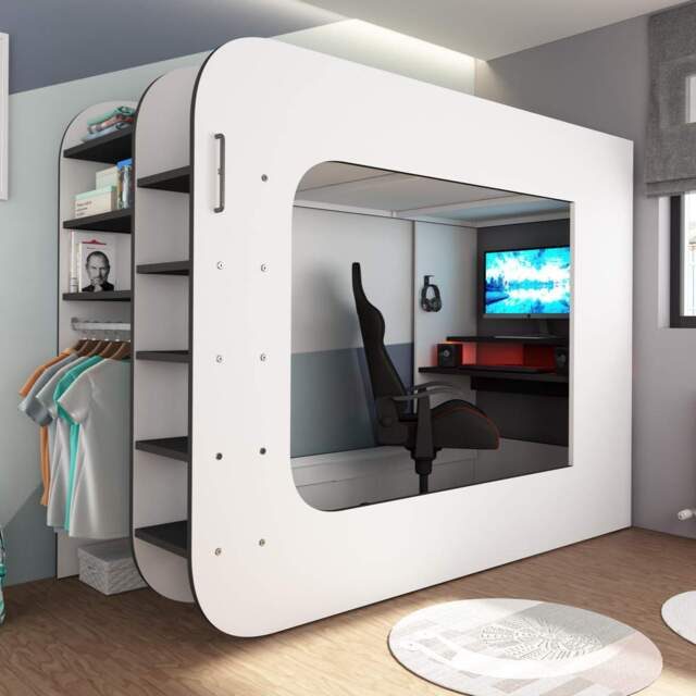 Trasman High Sleeper Loft Gaming Bed with Desk and Wardrobe - image 1