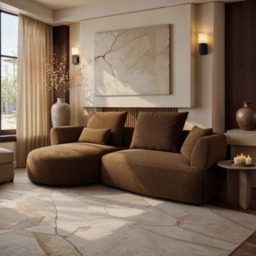 SOLACE+CO Lia Large L-shaped 4 Seater Sofa Brown Chenille