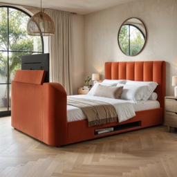 Flair Megane Side Lift TV Ottoman Bed Burnt Orange Velvet Double - thumbnail 1