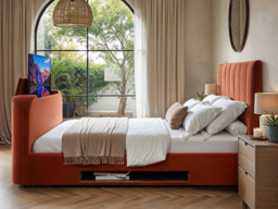 Flair Megane Side Lift TV Ottoman Bed Burnt Orange Velvet Double - thumbnail 3