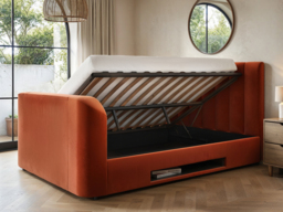 Flair Megane Side Lift TV Ottoman Bed Burnt Orange Velvet Double - thumbnail 2