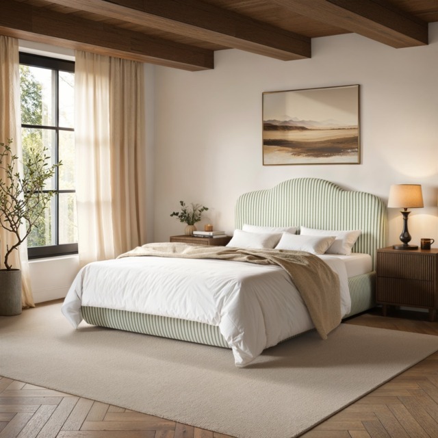SOLACE+CO Skylynn Cloud Ottoman Bed Striped Woven Fabric Double Green - image 1