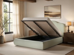 SOLACE+CO Skylynn Cloud Ottoman Bed Striped Woven Fabric Double Green - thumbnail 2