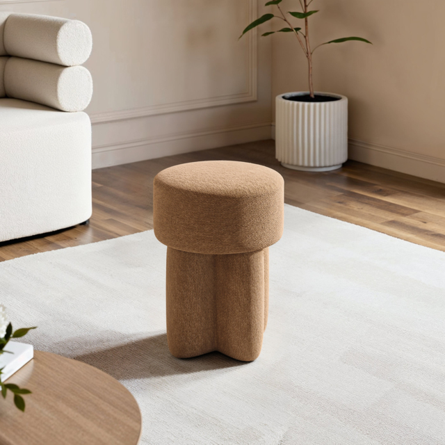 SOLACE+CO Astrid Wave Chenille Round Pouffe Light Brown - image 1