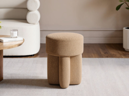 SOLACE+CO Astrid Wave Chenille Round Pouffe Light Brown - thumbnail 2