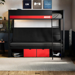Recoil Nova Gaming Metal Bunk Bed with Futon Black & Red