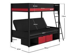 Recoil Nova Gaming Metal Bunk Bed with Futon Black & Red - thumbnail 7