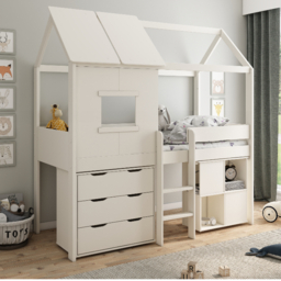 Kids Avenue Ordi Midi Playhouse Mid Sleeper Cabin Bed with Storage White