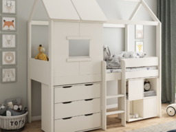 Kids Avenue Ordi Midi Playhouse Mid Sleeper Cabin Bed with Storage White - thumbnail 5