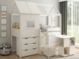 Kids Avenue Ordi Midi Playhouse Mid Sleeper Cabin Bed with Storage White - thumbnail 2