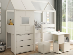 Kids Avenue Ordi Midi Playhouse Mid Sleeper Cabin Bed with Storage White - thumbnail 3