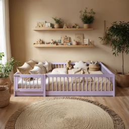 Flair Imogen Montessori Toddler Floor Bed with Safety Fence Lilac - thumbnail 1