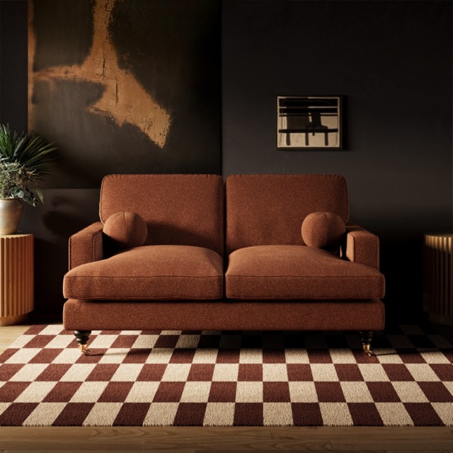 SOLACE+CO Addison 2 Seater Sofa with Caster Legs Burnt Orange Chenille - image 1
