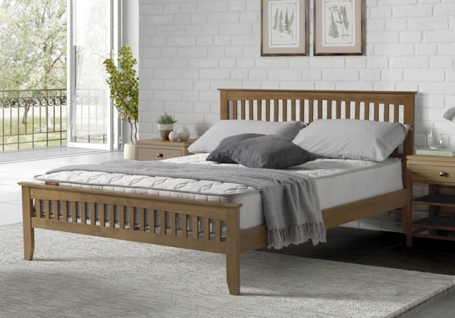 Sareer Sandhurst Wooden Bed Frame -Oak-Double - image 1