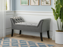 Living & Home Grey Armed Velvet Buttoned Bed Bench - thumbnail 2