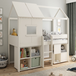 Kids Avenue Ordi Playhouse White Mid Sleeper Treehouse Bed with Desk and Storage
