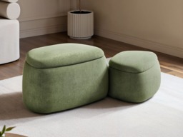 "SOLACE+CO Zuri Set of 2 Storage Pouffes Green Chenille " - thumbnail 2