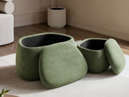 "SOLACE+CO Zuri Set of 2 Storage Pouffes Green Chenille " - thumbnail 3