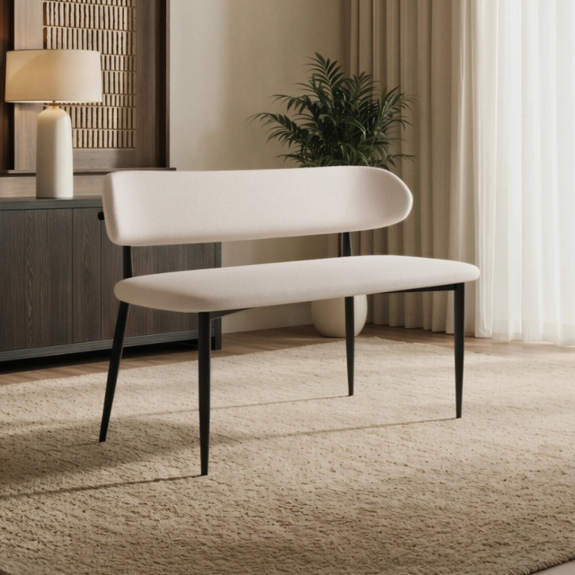 "SOLACE+CO Cyra Upholstered Dining Bench with Backrest Beige Chenille " - image 1