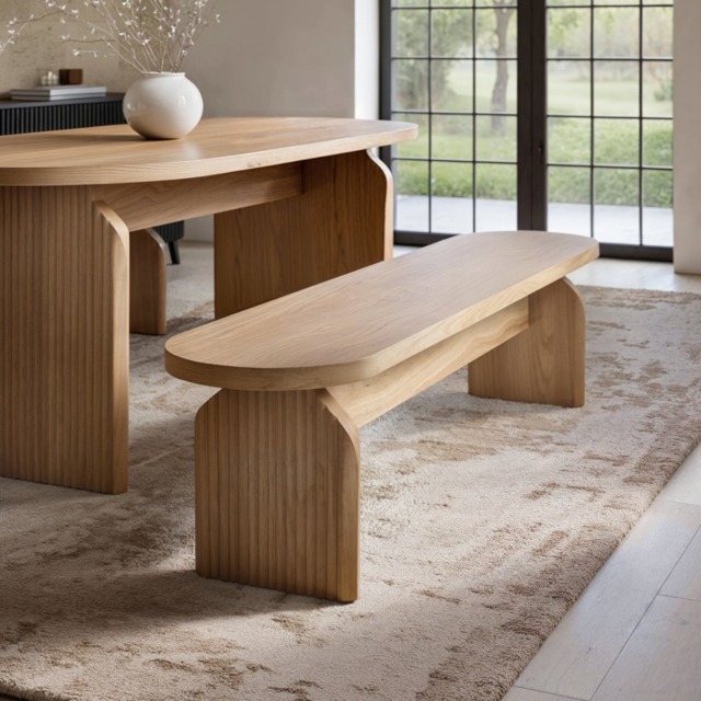 "SOLACE+CO Varm Wood Effect Ribbed Dining Bench Oak " - image 1