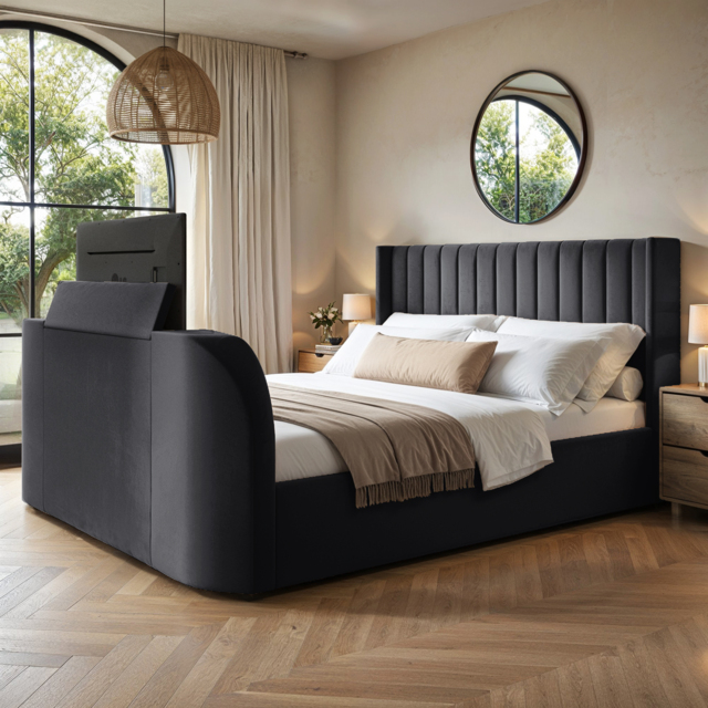 Flair Fallon TV Side Lift Ottoman Bed Charcoal Velvet Kingsize - image 1