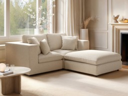 SOLACE+CO Asher 3 Seater Sofa with Reversible Footstool Beige Boucle - thumbnail 2