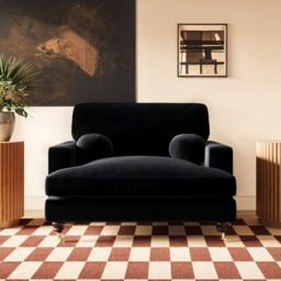 SOLACE+CO Addison Loveseat with Caster Legs Black Velvet