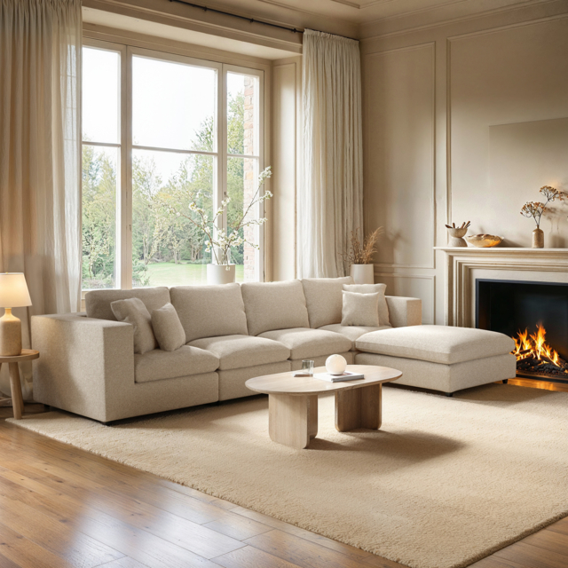 SOLACE+CO Asher Large Sofa with Reversible Footstool Beige Boucle - image 1