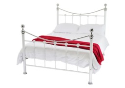 Wholesale Beds Cambridge Platform Bed Frame Metal Chrome Finials - Small Double - White - thumbnail 1