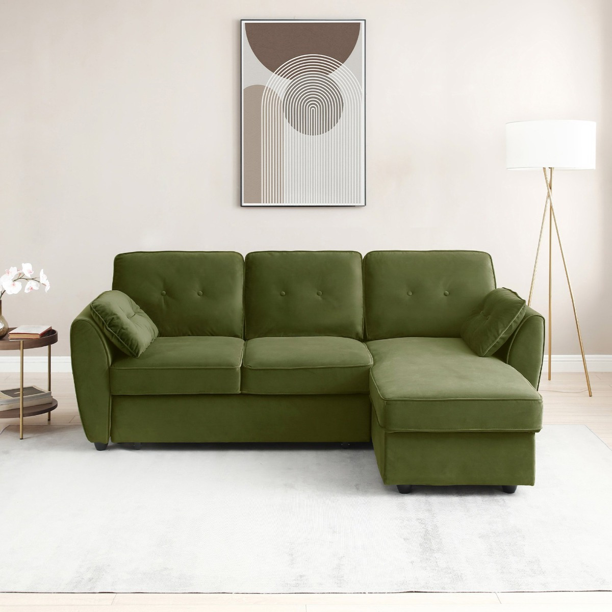Langwell Corner Sofa Bed Olive - image 1