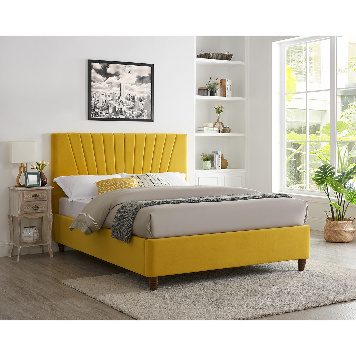 LPD Lexie Mustard Velvet Fabric Bed Frame - image 1