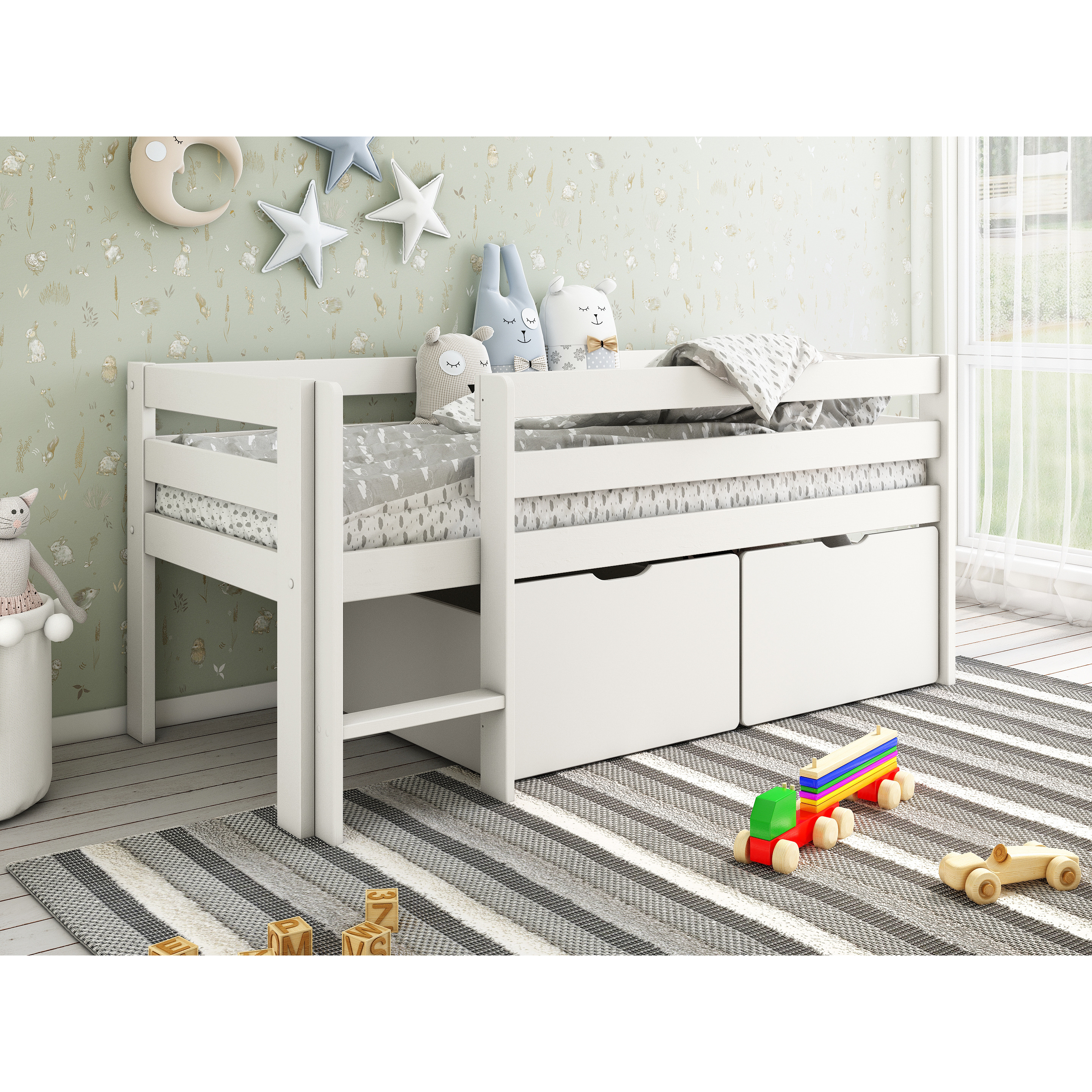 Noomi Shorty Midsleeper With Crate Drawer Set (FSC-Certified) White