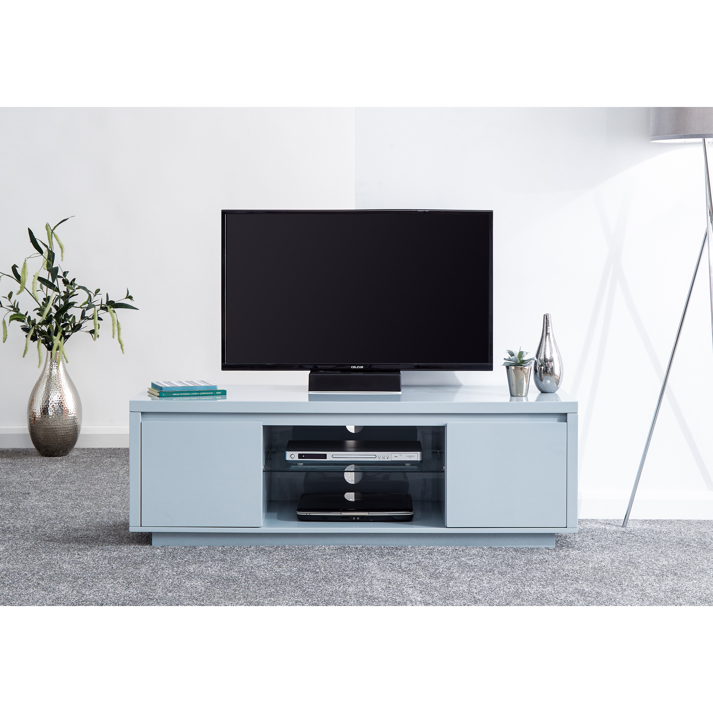 GFW Polar High Gloss LED Large TV Unit Grey