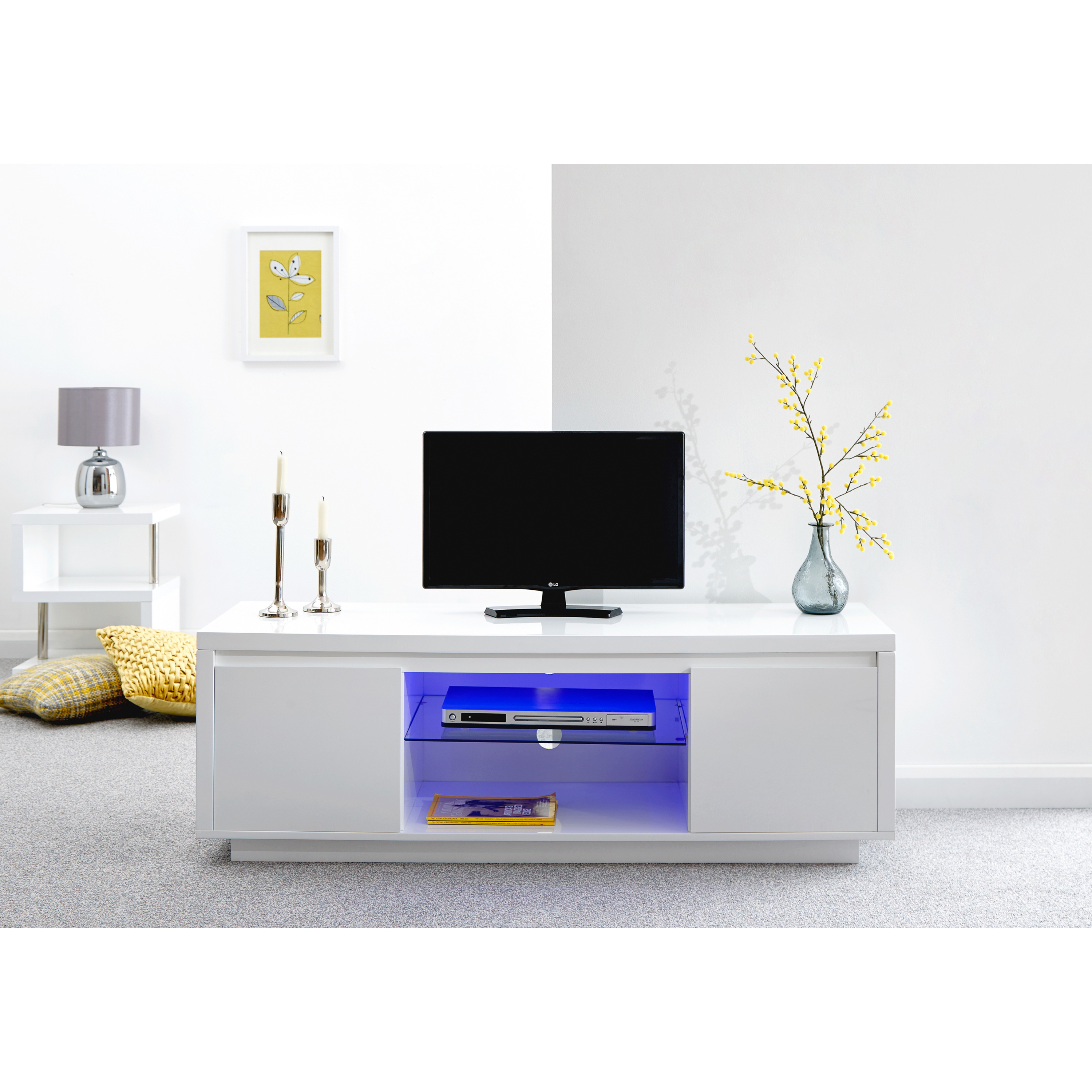 GFW Polar High Gloss LED Large TV Unit White - image 1