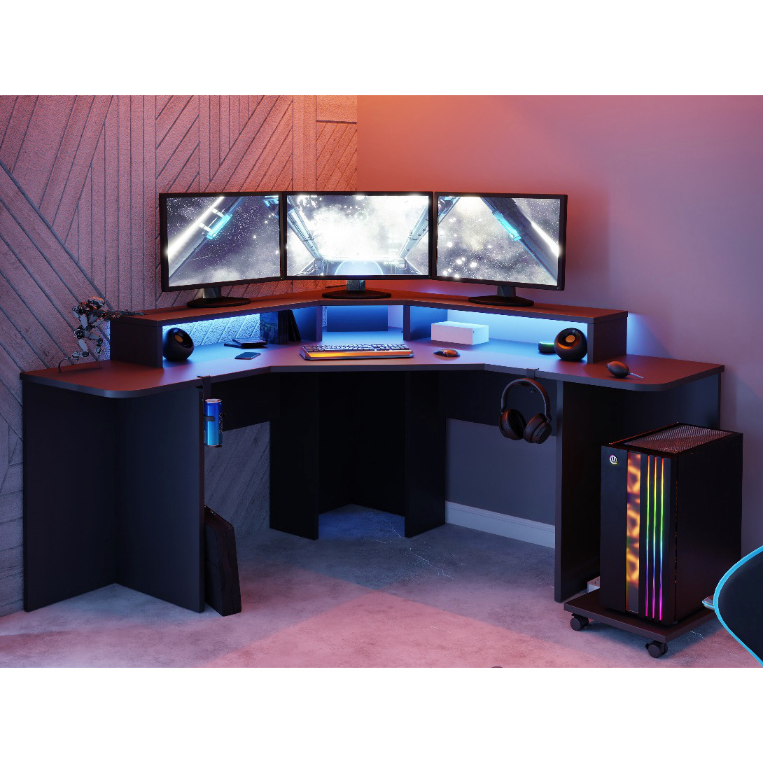 Recoil Quartz LED Corner Computer Gaming Desk - image 1