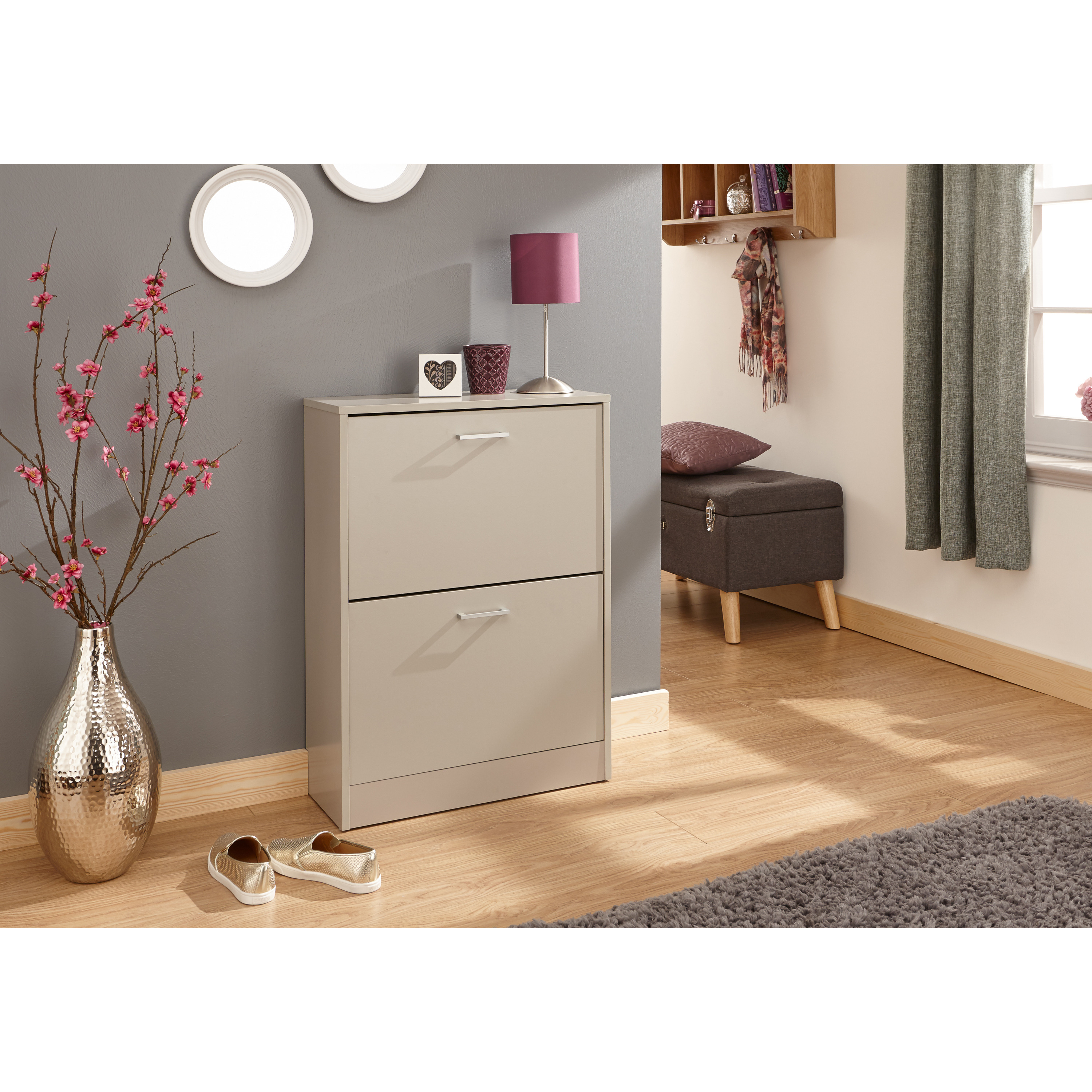 GFW Stirling Two Tier Shoe Cabinet Grey - image 1