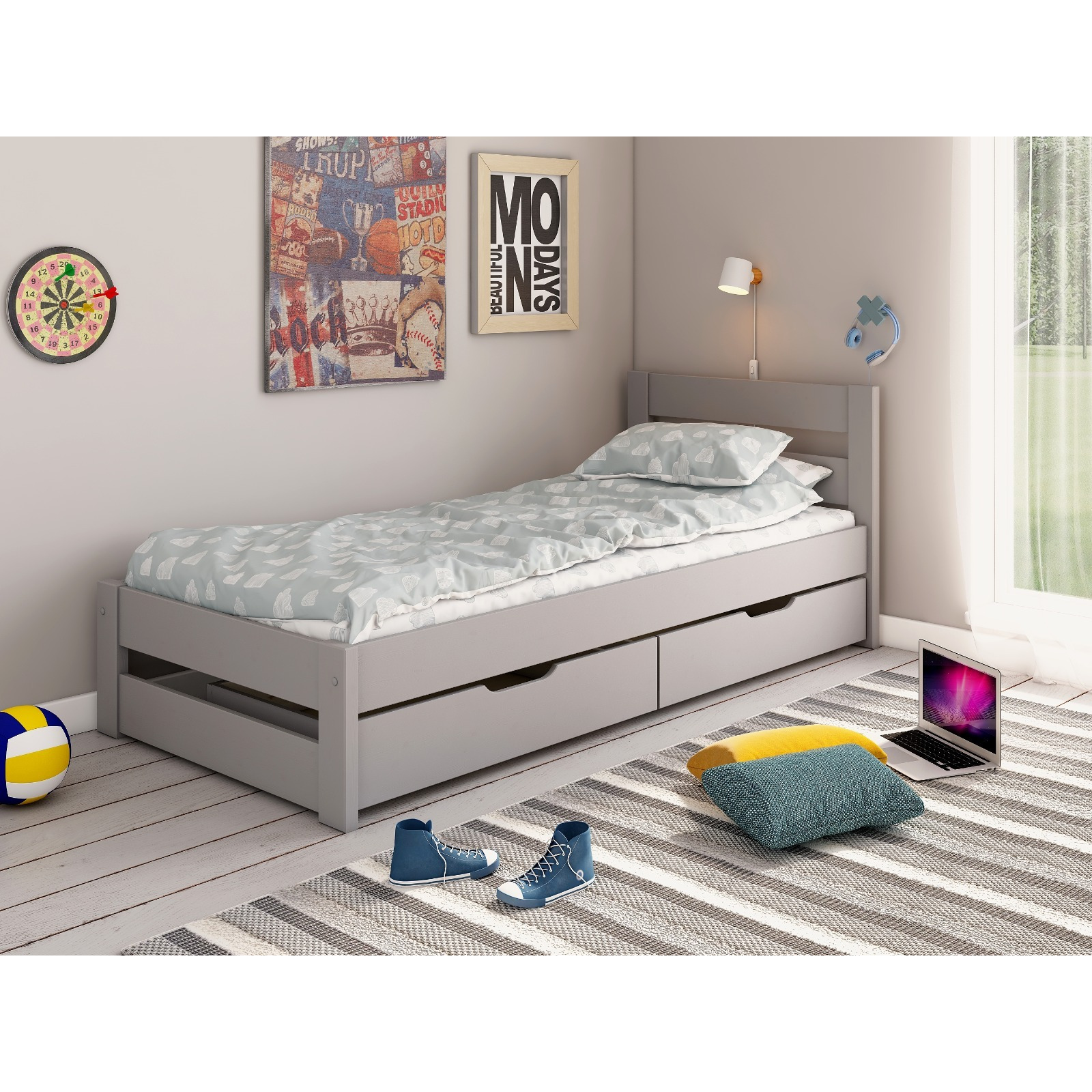 Noomi Tera Solid Wood Single Bed (FSC-Certified) Grey - image 1