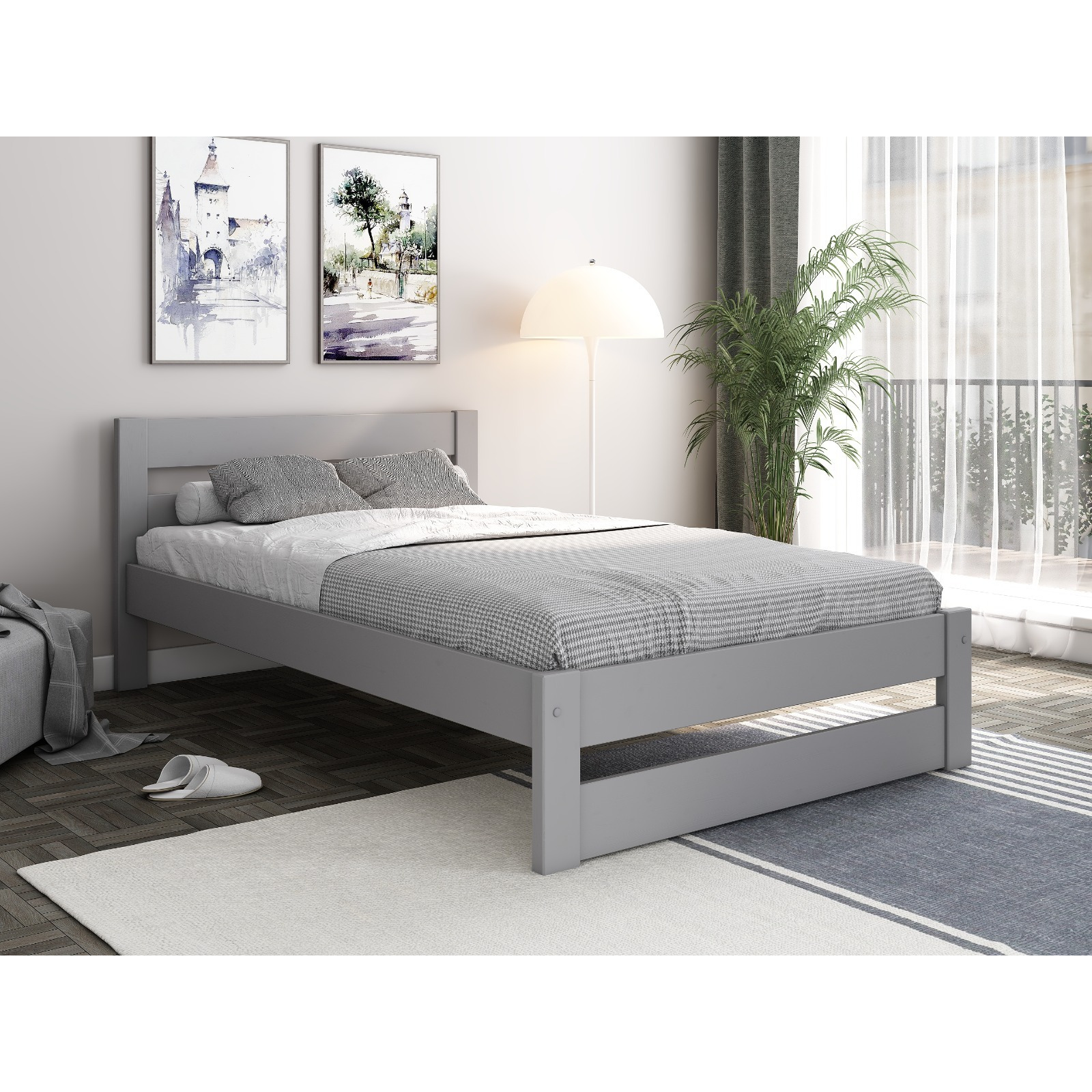 Noomi Tera Solid Wood Small Double Bed (FSC-Certified) Grey - image 1