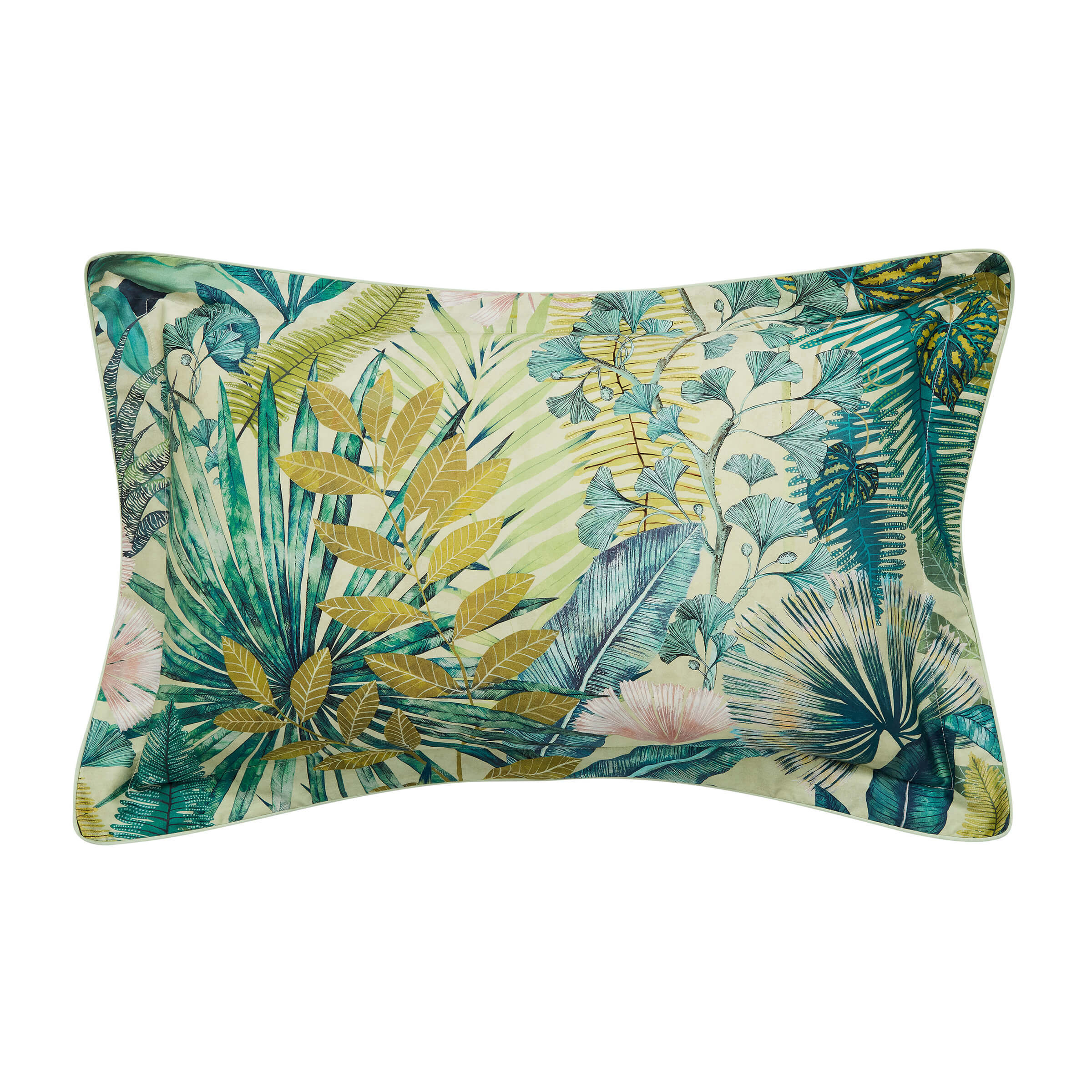 Harlequin Floreana Oxford Pillowcase, Fig Leaf & Coral - image 1