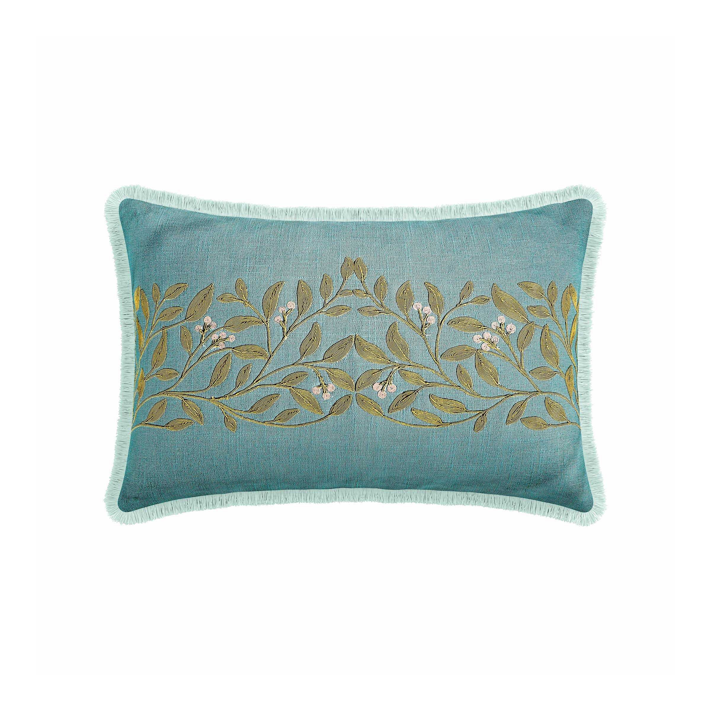 V&A Voysey Embroidered Cushion 60cm x 40cm, Aqua