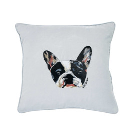 Ted Baker French bulldog Embroidered Cushion 45cm x 45cm, Silver