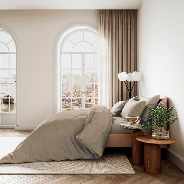 Bedeck of Belfast Fine Linens 400 Thread Count Sateen Plain Dye Double Duvet Cover Set, Truffle - image 1