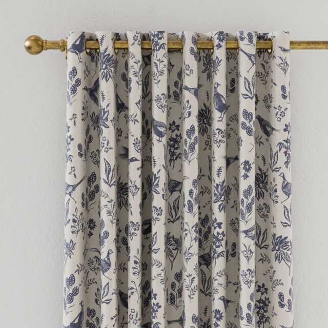 "Joules Festival Pheasants Lined Curtains 66"" x 90"", Blue" - image 1