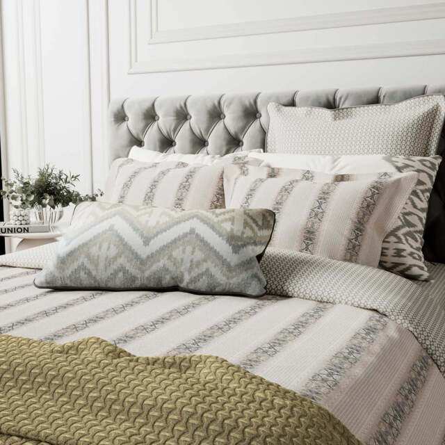 Bedeck of Belfast Hemma Single Duvet Cover SET, Linen/Chartreuse - image 1