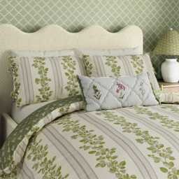 Sanderson x National Trust Cobnut Stripe Super Kingsize Duvet Cover SET, Leaf Green - thumbnail 1