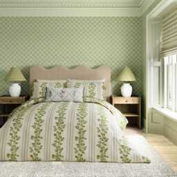 Sanderson x National Trust Cobnut Stripe Super Kingsize Duvet Cover SET, Leaf Green - thumbnail 2
