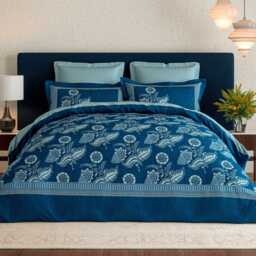 V&A Eastern Bloom Pair of Square Oxford Pillowcases, Indigo - thumbnail 2
