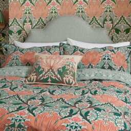 Morris & Co Helena Single Duvet Cover Set, Peach & Teal - thumbnail 1