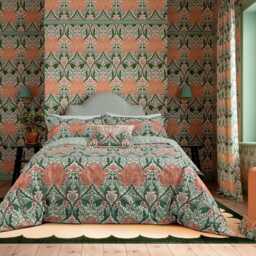 Morris & Co Helena Single Duvet Cover Set, Peach & Teal - thumbnail 2