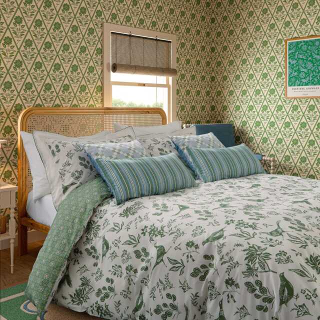 Joules Festival Pheasants Single Duvet Cover Set, Green - image 1